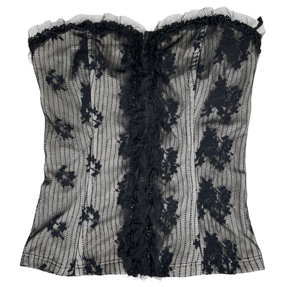Moda Vintage Black Lace Mesh Floral Grunge Tube Top Size Medium - Picture 1 of 6